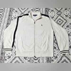 Vintage Polo Ralph Lauren Zip Up Sweater Mens Size L Cream Cotton
